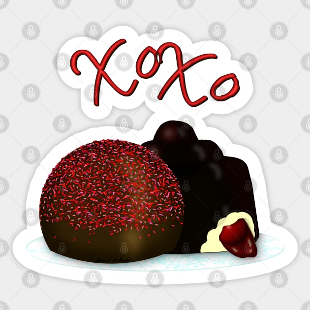 XOXO Valentine Bonbon and Dark Chocolate Covered Cherry Sticker by ButterflyInTheAttic